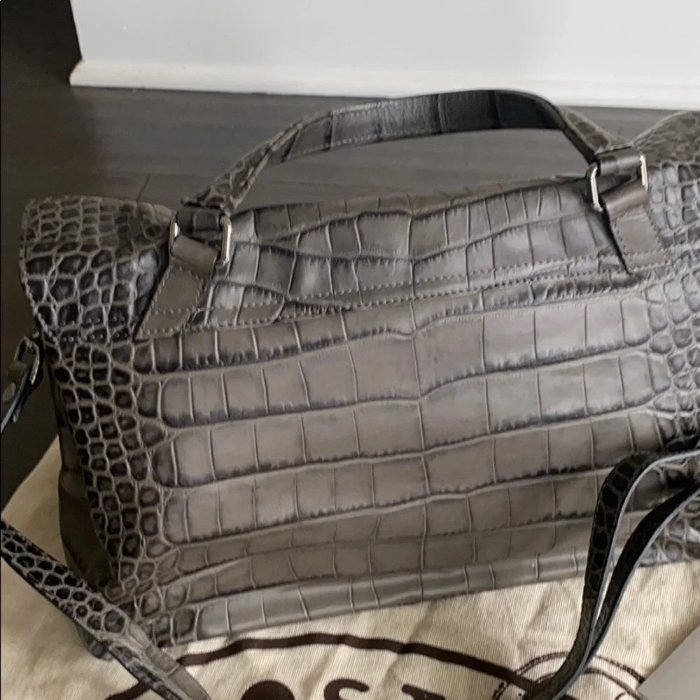 Zanellato Postina Gray Crocodile Embossed Bag - Picture 4 of 13